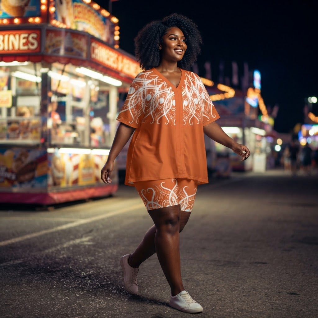 Boho Chic Orange Two Piece Set V Neck Dolman Sleeve Lounge Outfit