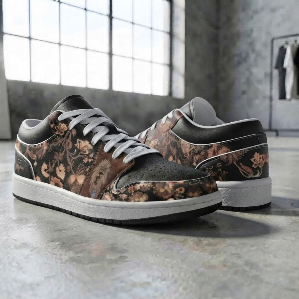 Custom Floral Low Top Sneakers Unique Graphic Art Shoes for Men and Women